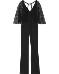 Haney Lace Paneled Silk Blend Crepe Jumpsuit Black