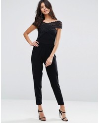 Asos Jersey Jumpsuit With Lace Wrap Bardot