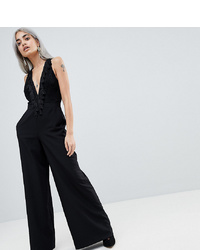 Asos Petite Jumpsuit With Lace Top Fringing