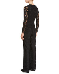 Diane von Furstenberg Kyara Long Sleeve Lace Jumpsuit Black