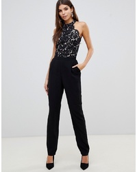 Morgan Lace High Neck Tailored Jumpsuit In Black
