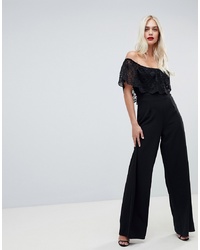 Outrageous Fortune Lace Top Wide Leg Jumpsuit In Black