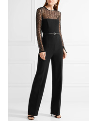 Michael Kors Michl Kors Collection Lace Paneled Wool Blend Jumpsuit Black