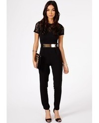 Missguided Roksana Belted Lace Detail Jumpsuit In Black