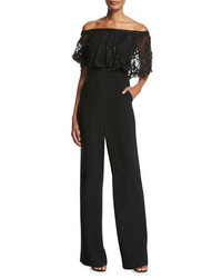 Theia Off The Shoulder Beaded Lace Jumpsuit