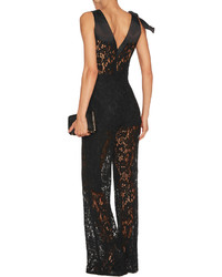 Alexis Oscar Embroidered Lace Satin Paneled Jumpsuit