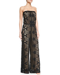 Miguelina Piper Strapless Lace Jumpsuit Coverup Black