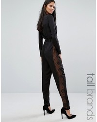 Yas Tall Lacey Long Sleeve Jumpsuit With Lace Side Panels