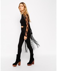 Asos Collection Festival Kimono Cardigan In Lace With Fringing