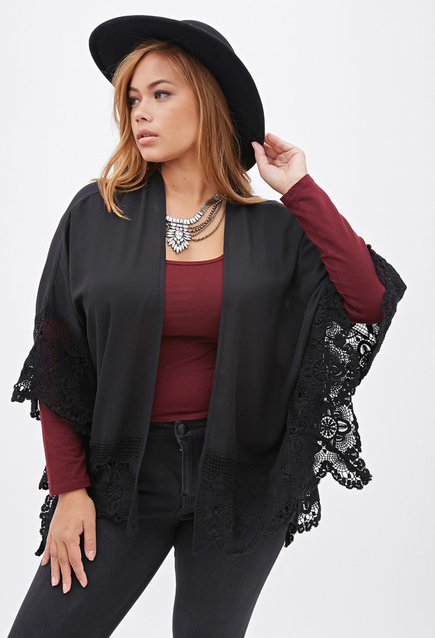 Forever 21 Plus Size Lace Trimmed Chiffon Kimono, $29 | Forever 21 Lookastic