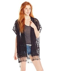 My Michelle Solid To Lace Kimono With Fringe Detail