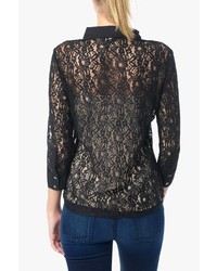 7 For All Mankind Long Sleeve Lace Blouse In Black