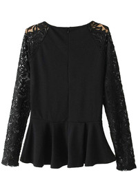Choies Black Peplum Shirt With Lace Sleeves