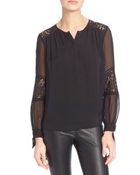 Rebecca Taylor Lace Inset Silk Blouse
