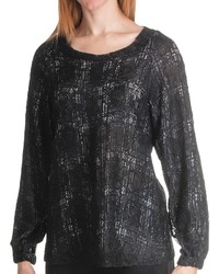 Paperwhite Lace Overlay Plaid Blouse Long Sleeve
