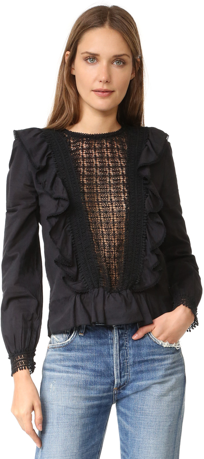 black long sleeve ruffle top