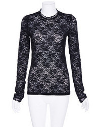 Romwe Perspective Long Sleeved Black Lace T Shirt