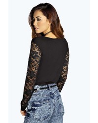 Boohoo Lexi Lace Sleeve Jersey Top