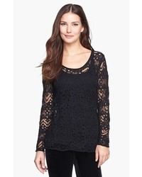 Eileen Fisher Lace Stitch Wool Top Black X Small