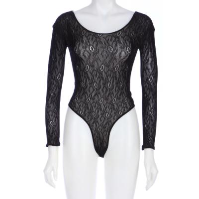 Electric Black Lace Boat Neck Long Sleeve Bodysuit, $21 | Overstock ...