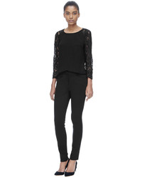 Rebecca Taylor Long Sleeve Jersey Lace Top