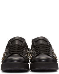 Dolce & Gabbana Black Lace Crystal Sneakers