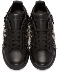 Dolce & Gabbana Black Lace Crystal Sneakers