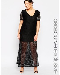Asos Curve Plunge Maxi Dress In Lace