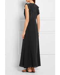 Theory Gegely Lace Trimmed Silk Crepe De Chine Maxi Dress Black