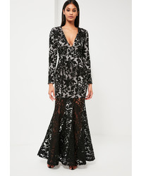Missguided Black Lace Fishtail Maxi Dress