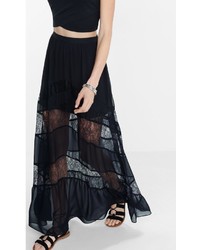 Express Black Floral Lace Inset Maxi Skirt Black 00