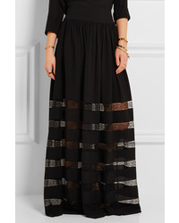 Michael Kors Michl Kors Collection Lace Paneled Silk Georgette Maxi Skirt Black