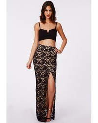 Missguided Klaris Thigh Split Lace Maxi Skirt Black