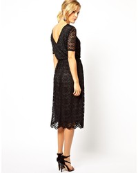 Asos Midi Lace Dress With Contrast Lining And Wrap Back