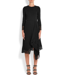 Givenchy Asymmetric Chantilly Lace Trimmed Cady Dress Black