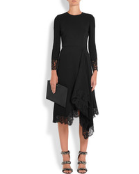 Givenchy Asymmetric Chantilly Lace Trimmed Cady Dress Black