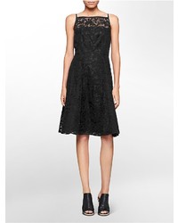 Calvin Klein Lace Overlay Thin Strap Midi Dress