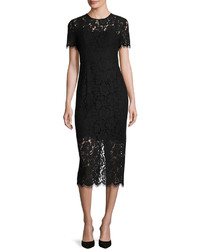 Diane von Furstenberg Carly Short Sleeve Lace Midi Dress Black