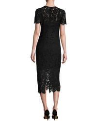 Diane von Furstenberg Carly Short Sleeve Lace Midi Dress Black