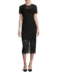 Diane von Furstenberg Carly Short Sleeve Lace Midi Dress Black