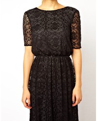 Asos Collection Midi Lace Dress With Contrast Lining And Wrap Back