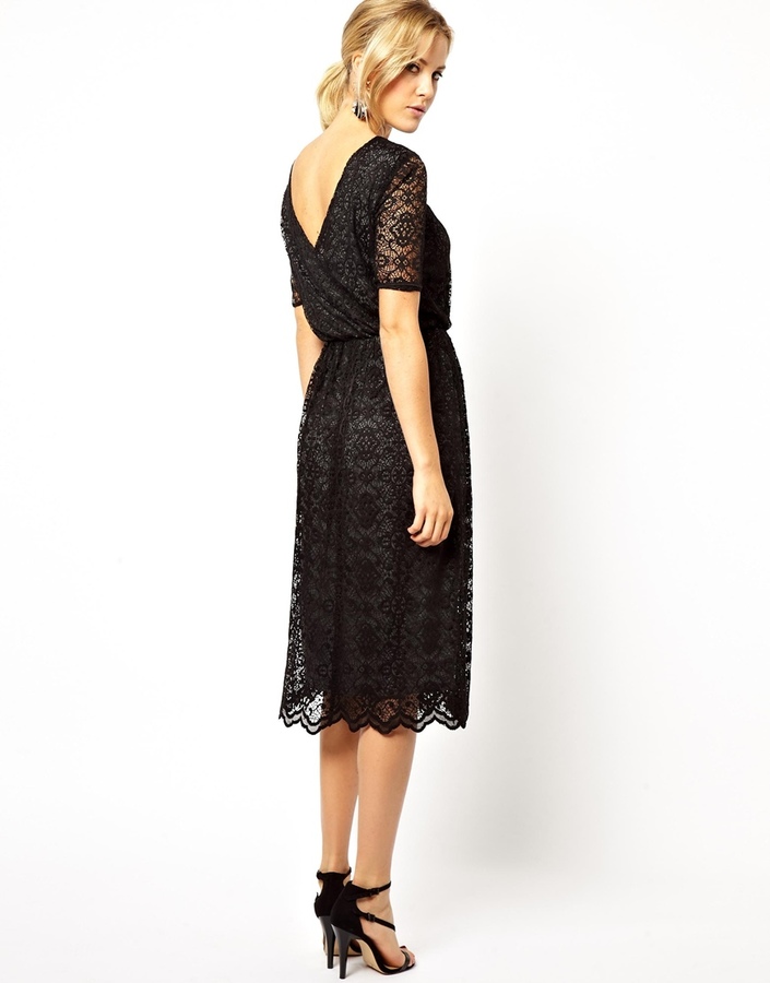 Asos Collection Midi Lace Dress With Contrast Lining And Wrap Back, $69 |  Asos | Lookastic