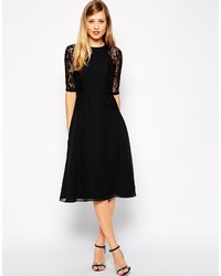 Asos Collection Midi Skater Dress With Lace Panels