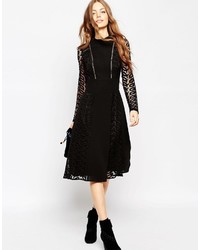Asos Collection Premium Lace And Ladder Detail Midi Dress