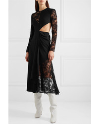 Givenchy Ed Wool Crepe Silk De Chine And Lace Midi Dress