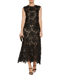 Catherine Deane Ennis Faux Leather Trimmed Lace Midi Dress