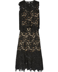 Catherine Deane Ennis Faux Leather Trimmed Lace Midi Dress