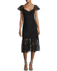 Nanette Lepore Firefly Cap Sleeve Lace Midi Dress Black