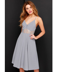 LuLu*s From Sheer To There Grey Lace Midi Dress