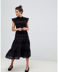 Y.a.s High Neck Lace Deail Midi Dress In Black